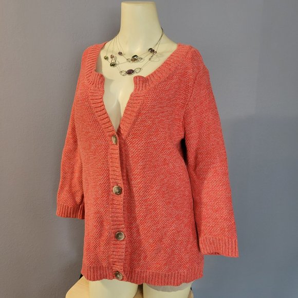Ann Taylor Coral & Tan Heavy Cardigan - Picture 1 of 5
